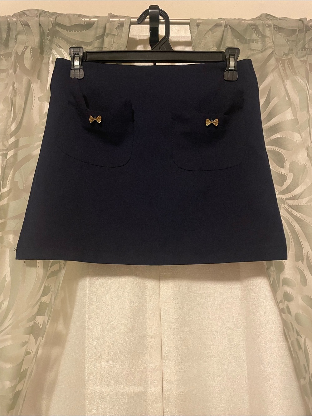 Classic Navy Mini Skirt with Cat and Bow Accent Pockets
